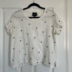 W5 White Tee with Green Palm Tree Embroidery
